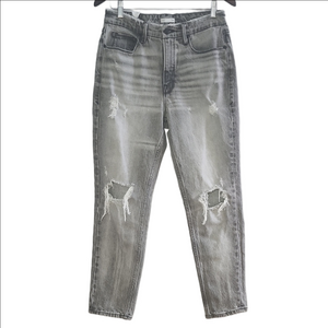 GOOD AMERICAN Gray high waisted distressed boyfriend jeans